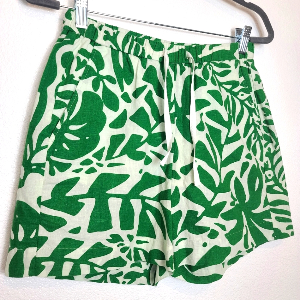 HARTFORD Sabine Green Leaves Print Tropical Beachy Linen Shorts - Picture 5 of 11
